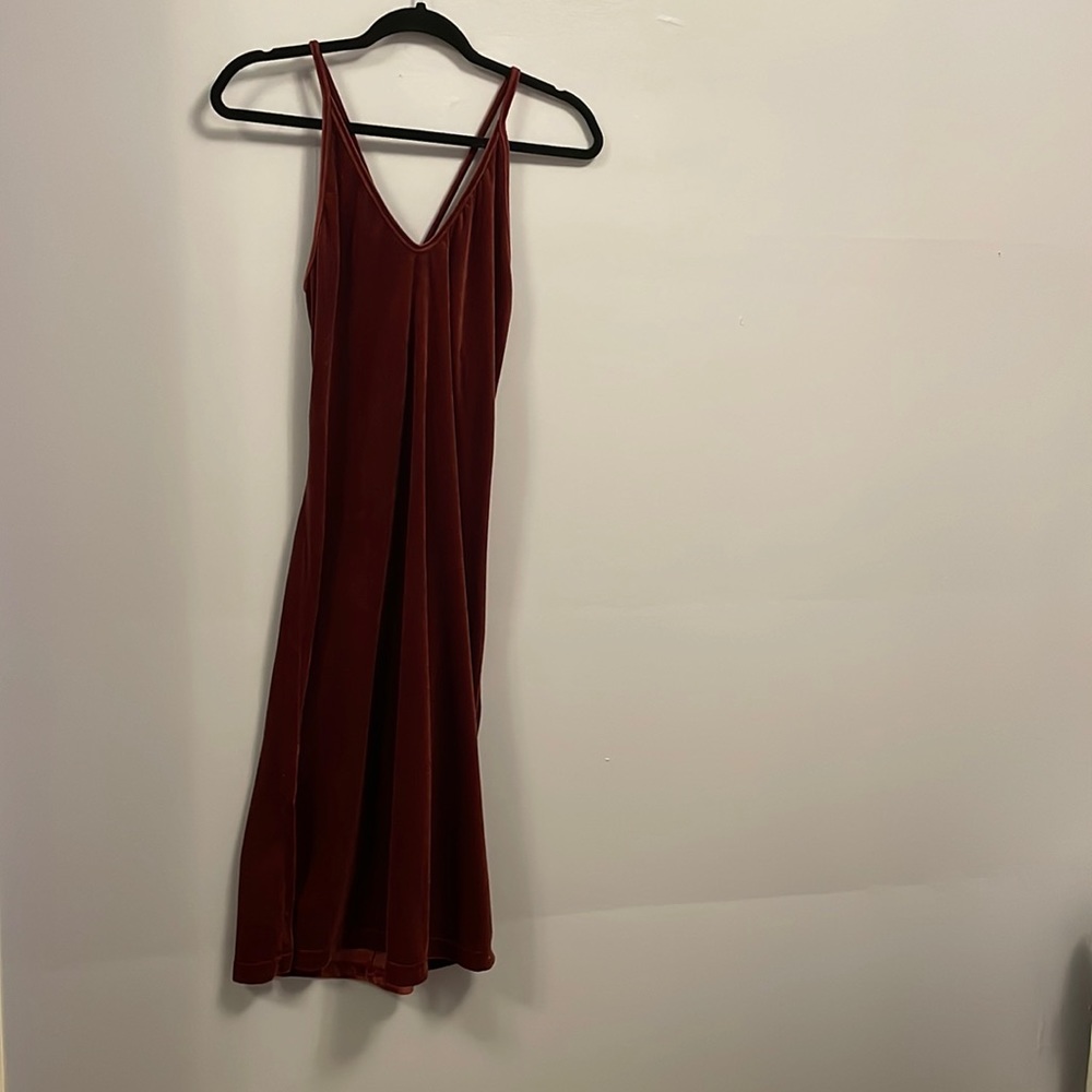 Vintage scarlet velvet mid-length dress with slit